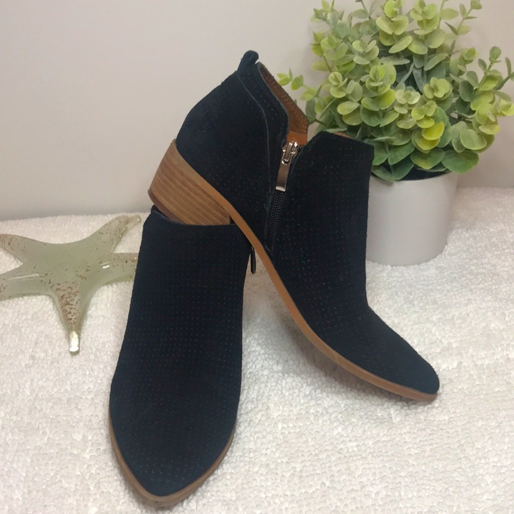 Franco Sarto Black Perforated Leather Heeled Bootie Size 7.5
